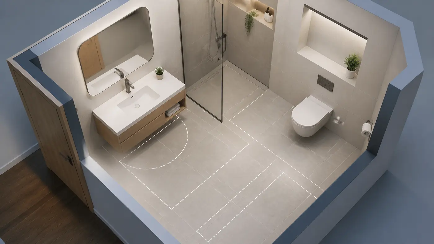 mặt bằng lắp lavabo phòng tắm nhỏ