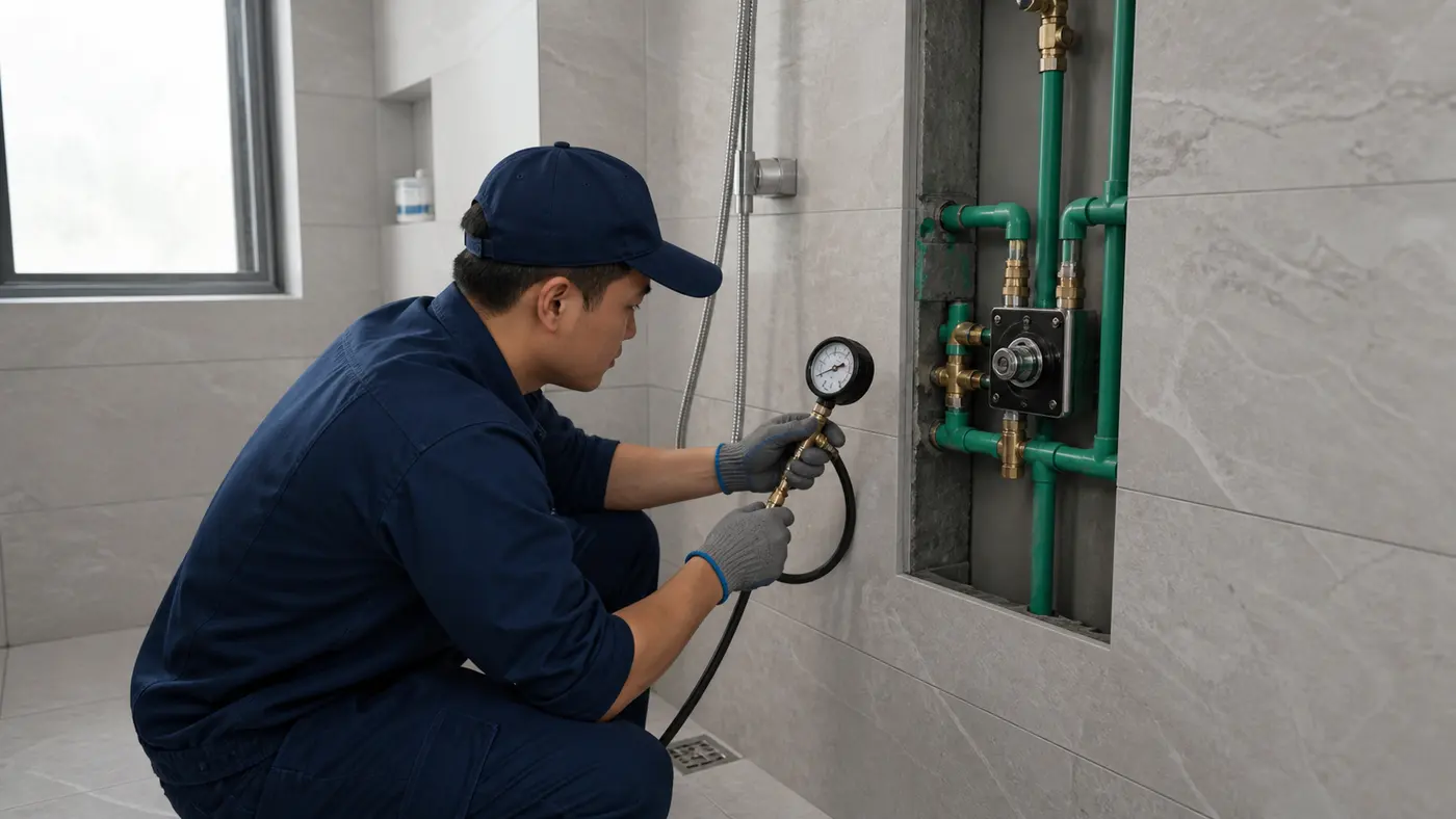 thử áp đường ống khi vòi sen rò sau tường