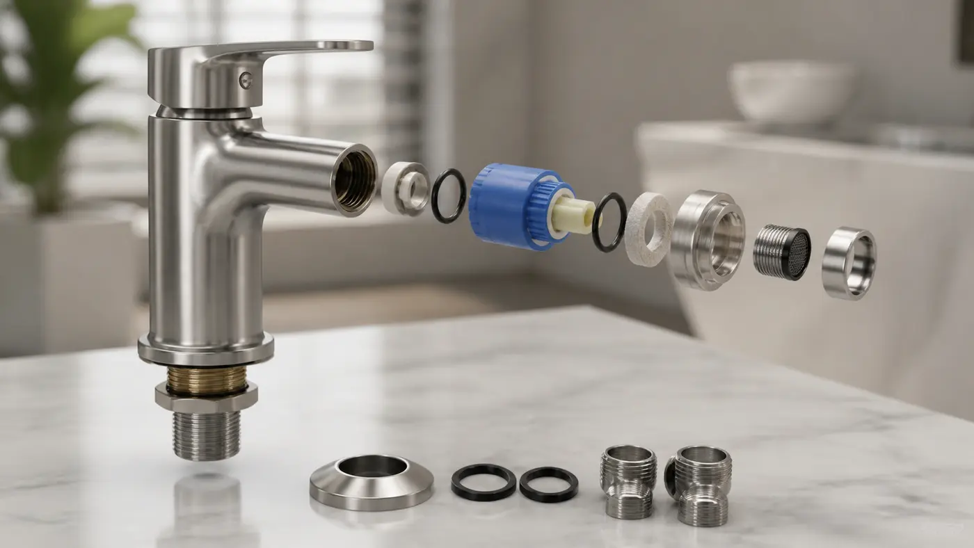 cấu tạo thân inox lõi gốm và gioăng vòi nước